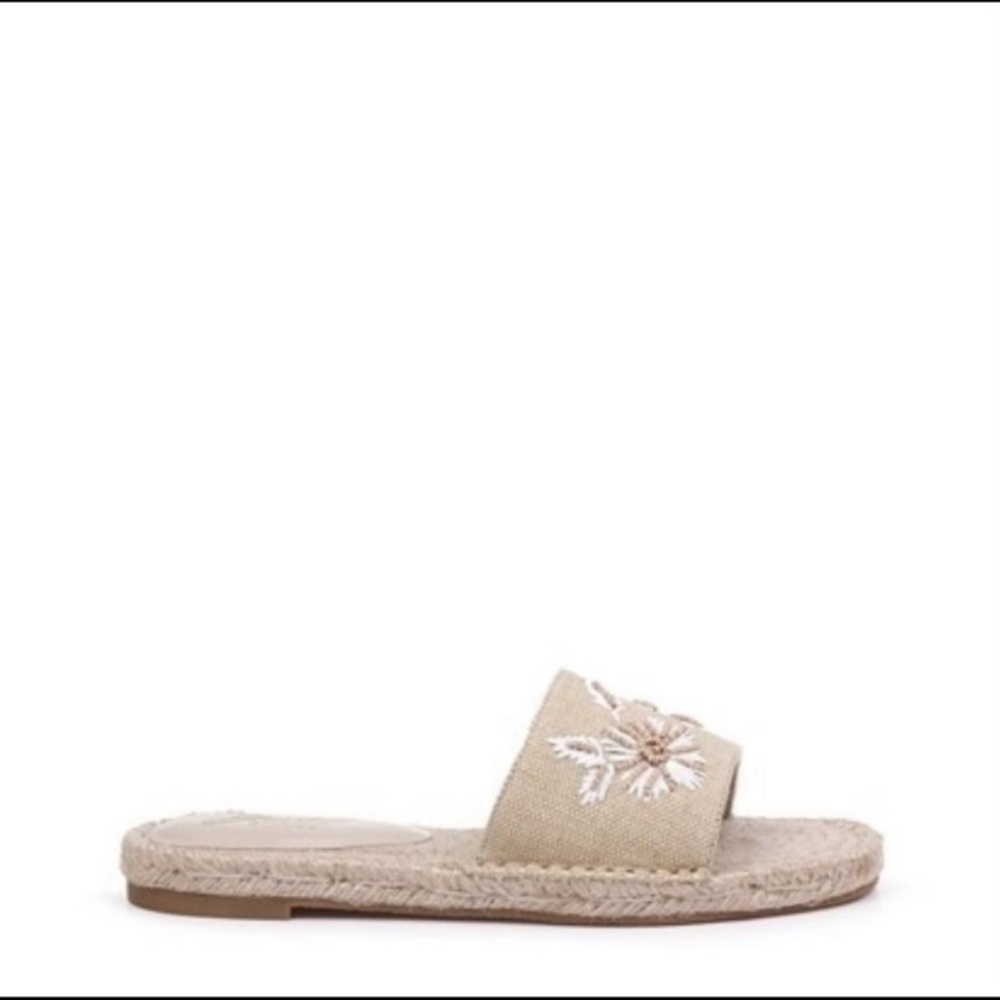 NEW Badgley Mischka Jewel Kyrene Espadrille Sandals Beaded Fabric Beige Tan - Picture 10 of 13